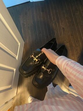 Women's Black Patent Loafers with Metal Bit Detail